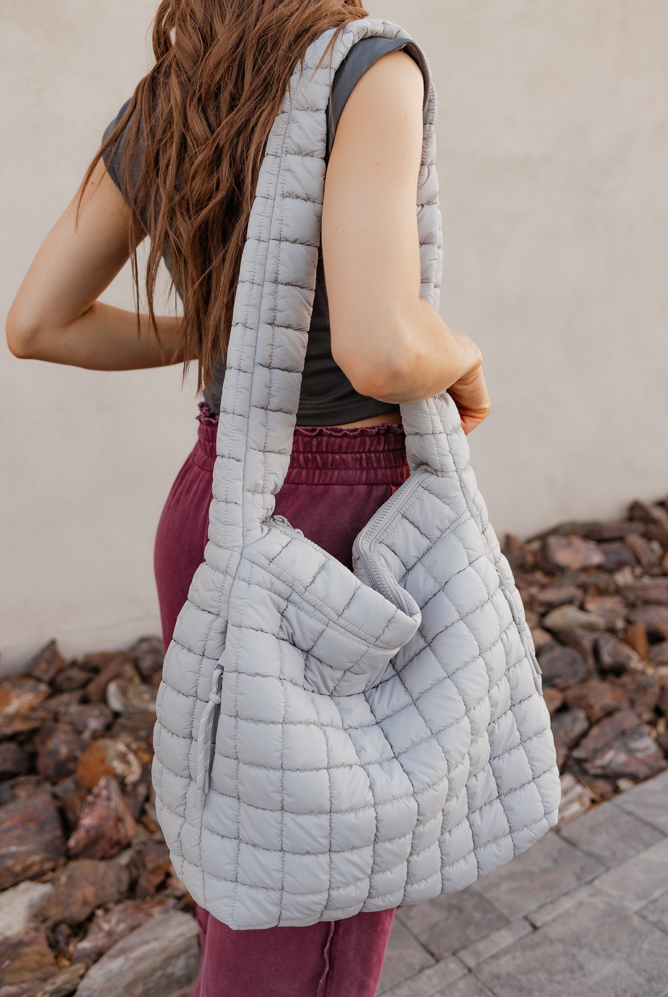Leda Quilted Nylon Puffer Hobo Crossbody Bag-handbags-Krush Kandy, Women's Online Fashion Boutique Located in Phoenix, Arizona (Scottsdale Area)