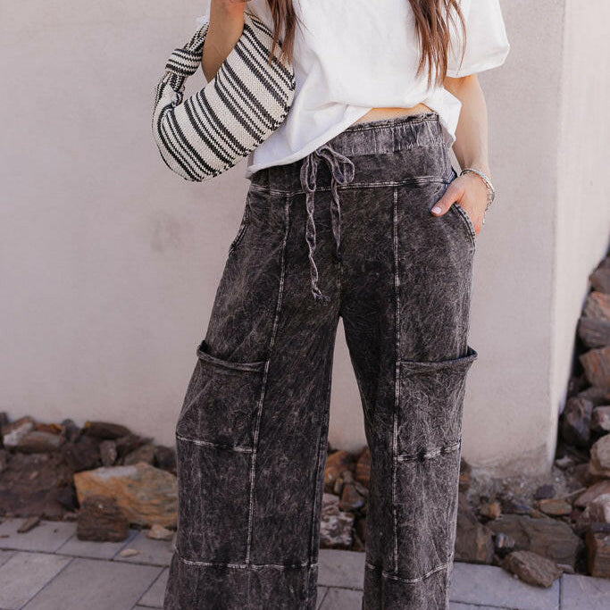 Seaside Breeze Mineral Wash Wide Leg Cropped Pants-Bottoms-Krush Kandy, Women's Online Fashion Boutique Located in Phoenix, Arizona (Scottsdale Area)