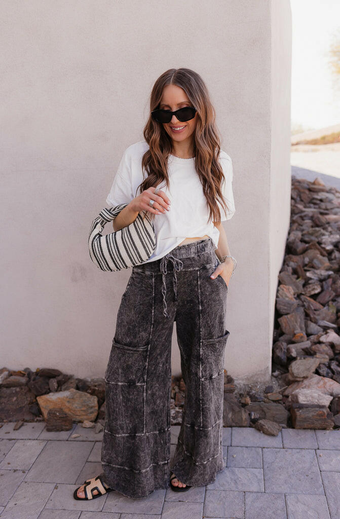 Seaside Breeze Mineral Wash Wide Leg Cropped Pants-Bottoms-Krush Kandy, Women's Online Fashion Boutique Located in Phoenix, Arizona (Scottsdale Area)