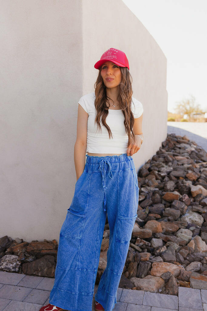 Seaside Breeze Mineral Wash Wide Leg Cropped Pants-Bottoms-Krush Kandy, Women's Online Fashion Boutique Located in Phoenix, Arizona (Scottsdale Area)