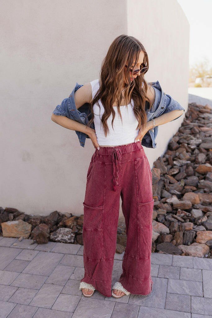 Seaside Breeze Mineral Wash Wide Leg Cropped Pants-Bottoms-Krush Kandy, Women's Online Fashion Boutique Located in Phoenix, Arizona (Scottsdale Area)