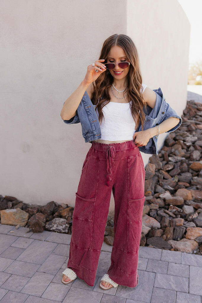 Seaside Breeze Mineral Wash Wide Leg Cropped Pants-Bottoms-Krush Kandy, Women's Online Fashion Boutique Located in Phoenix, Arizona (Scottsdale Area)