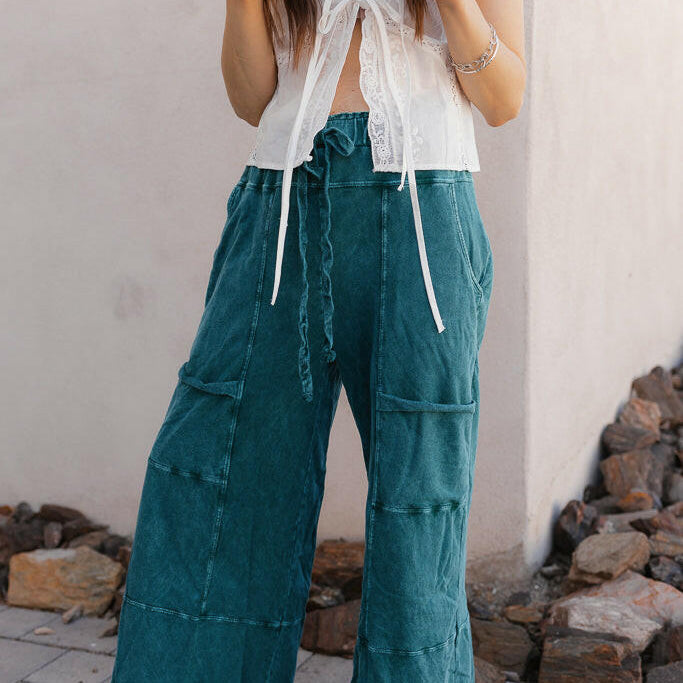 Seaside Breeze Mineral Wash Wide Leg Cropped Pants-Bottoms-Krush Kandy, Women's Online Fashion Boutique Located in Phoenix, Arizona (Scottsdale Area)