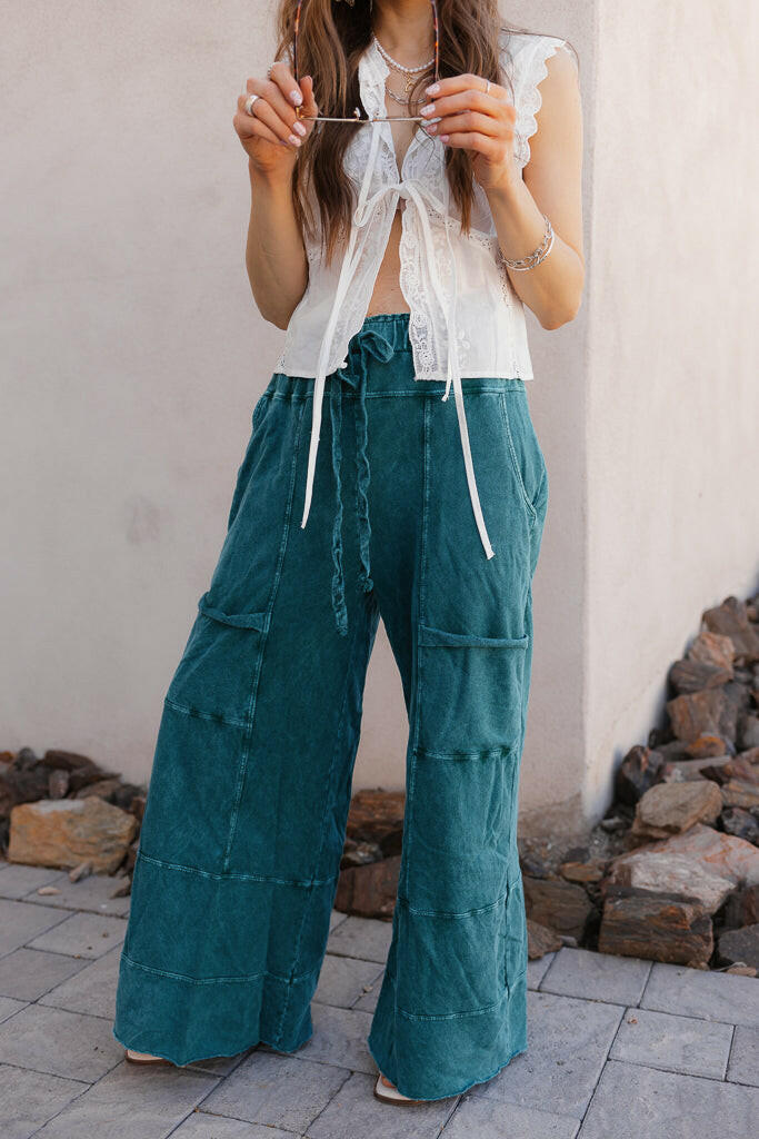 Seaside Breeze Mineral Wash Wide Leg Cropped Pants-Bottoms-Krush Kandy, Women's Online Fashion Boutique Located in Phoenix, Arizona (Scottsdale Area)