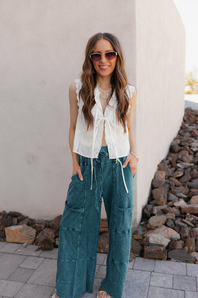 Seaside Breeze Mineral Wash Wide Leg Cropped Pants-Bottoms-Krush Kandy, Women's Online Fashion Boutique Located in Phoenix, Arizona (Scottsdale Area)