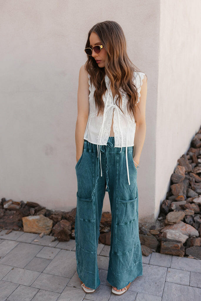 Seaside Breeze Mineral Wash Wide Leg Cropped Pants-Bottoms-Krush Kandy, Women's Online Fashion Boutique Located in Phoenix, Arizona (Scottsdale Area)