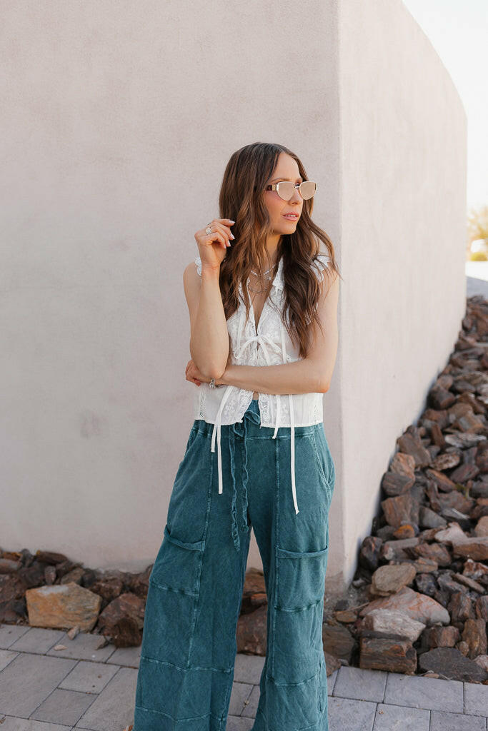 Seaside Breeze Mineral Wash Wide Leg Cropped Pants-Bottoms-Krush Kandy, Women's Online Fashion Boutique Located in Phoenix, Arizona (Scottsdale Area)