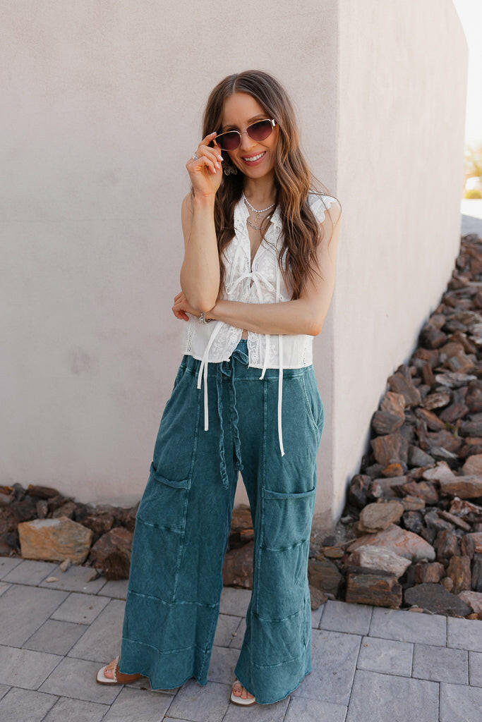 Seaside Breeze Mineral Wash Wide Leg Cropped Pants-Bottoms-Krush Kandy, Women's Online Fashion Boutique Located in Phoenix, Arizona (Scottsdale Area)