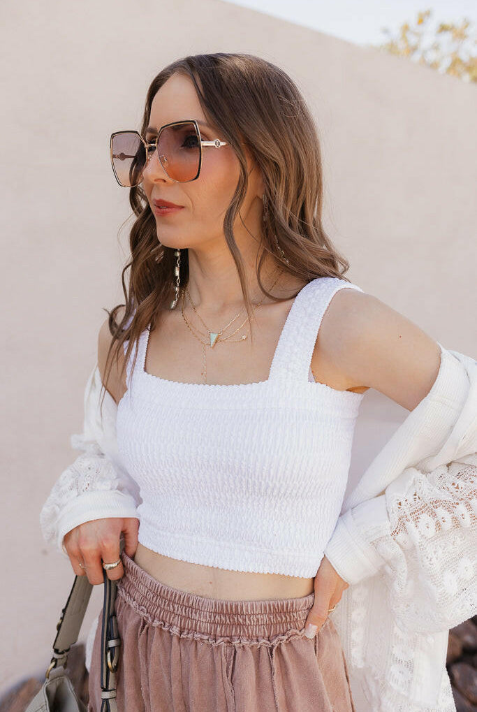 Shirred Square Neck Crop Top-Tanks-Krush Kandy, Women's Online Fashion Boutique Located in Phoenix, Arizona (Scottsdale Area)