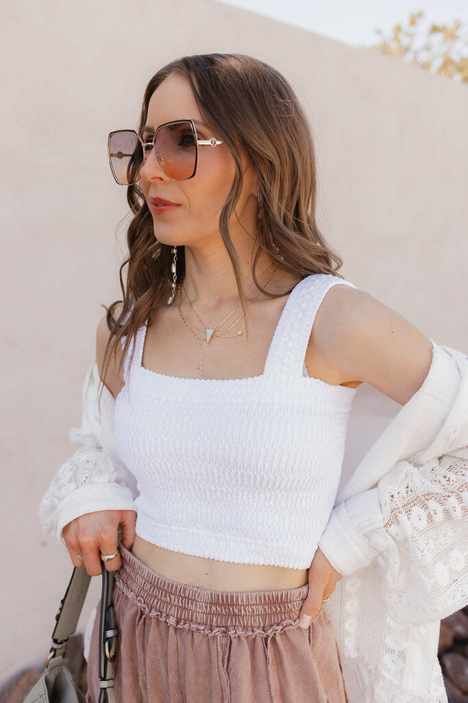 Shirred Square Neck Crop Top-Tanks-Krush Kandy, Women's Online Fashion Boutique Located in Phoenix, Arizona (Scottsdale Area)