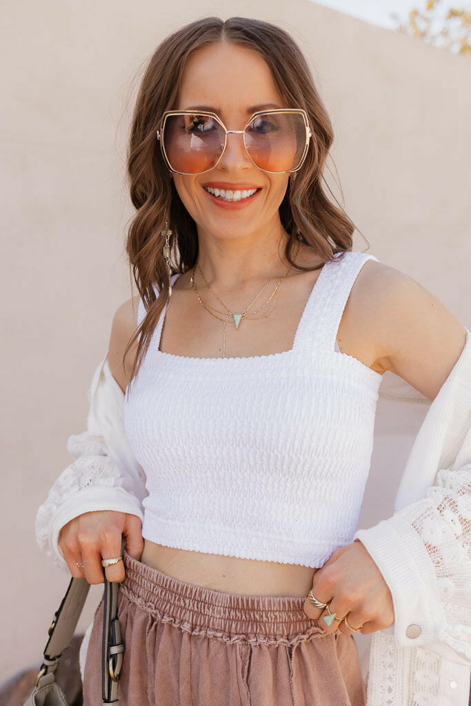 Shirred Square Neck Crop Top-Tanks-Krush Kandy, Women's Online Fashion Boutique Located in Phoenix, Arizona (Scottsdale Area)