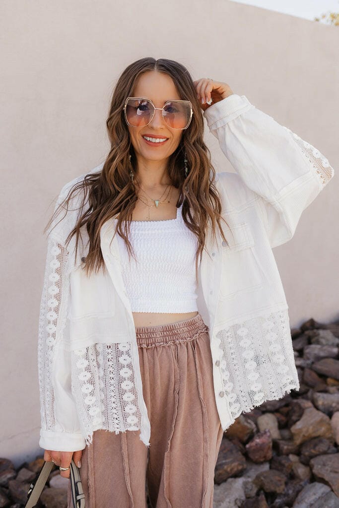 POL Lace Jean Jacket-Jackets-Krush Kandy, Women's Online Fashion Boutique Located in Phoenix, Arizona (Scottsdale Area)