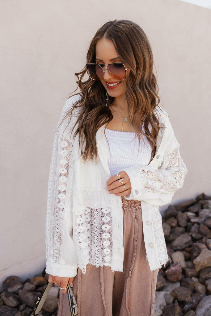 POL Lace Jean Jacket-Jackets-Krush Kandy, Women's Online Fashion Boutique Located in Phoenix, Arizona (Scottsdale Area)