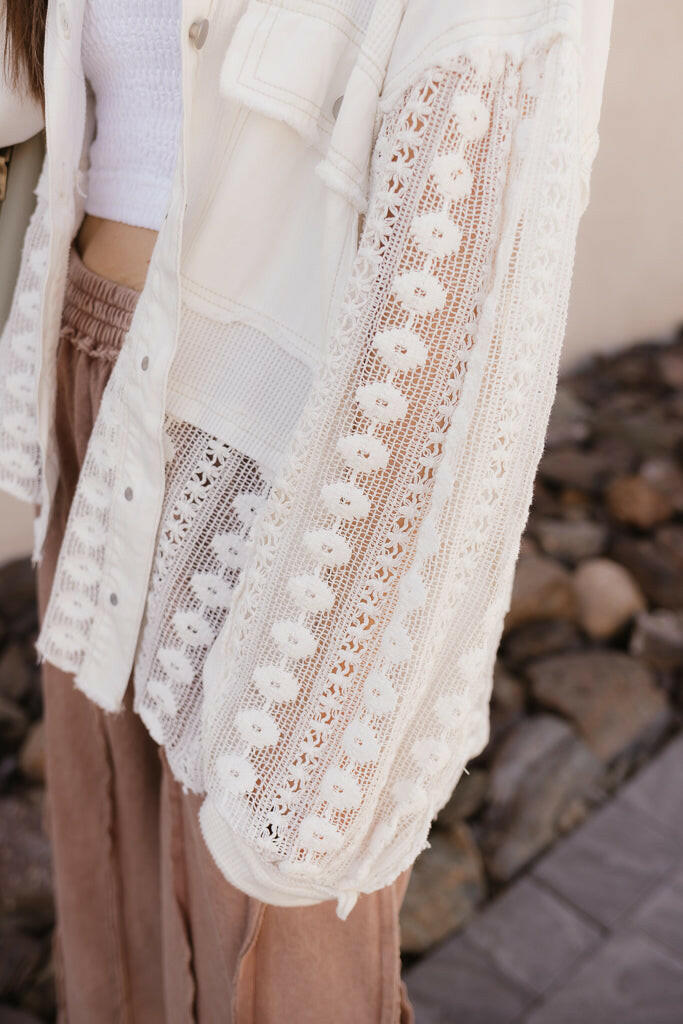 POL Lace Jean Jacket-Jackets-Krush Kandy, Women's Online Fashion Boutique Located in Phoenix, Arizona (Scottsdale Area)