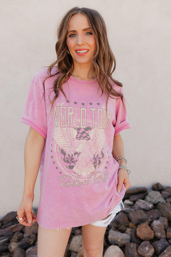 World Tour Rock N Roll Graphic Boyfriend Fit Tee PREORDER-Graphic Tees-Krush Kandy, Women's Online Fashion Boutique Located in Phoenix, Arizona (Scottsdale Area)