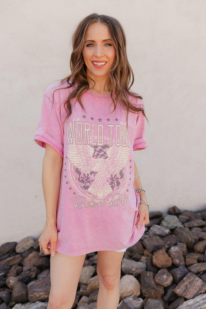 World Tour Rock N Roll Graphic Boyfriend Fit Tee PREORDER-Graphic Tees-Krush Kandy, Women's Online Fashion Boutique Located in Phoenix, Arizona (Scottsdale Area)
