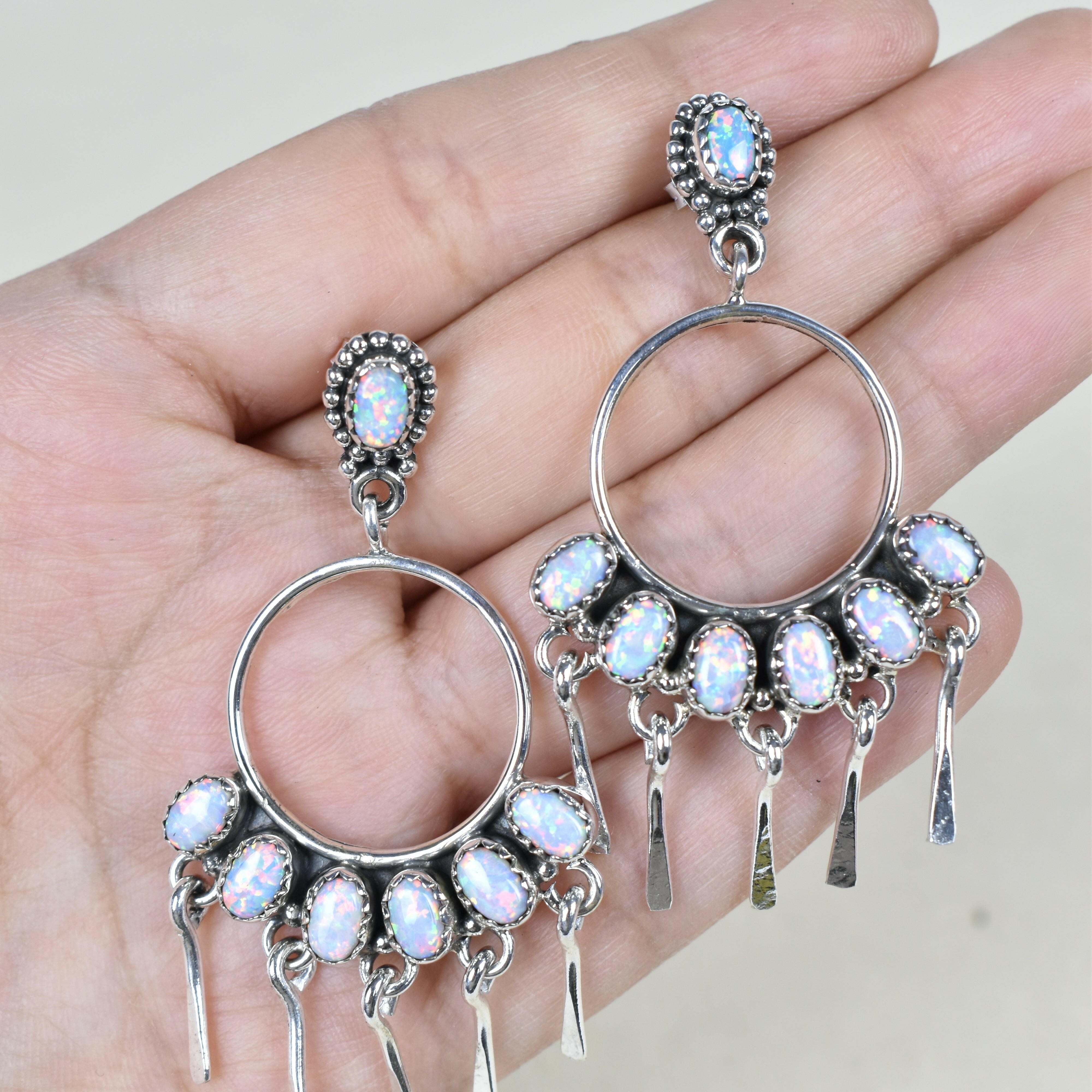7 Jewel Hoop Studded Dangle Earring-Drop Earrings-Krush Kandy, Women's Online Fashion Boutique Located in Phoenix, Arizona (Scottsdale Area)