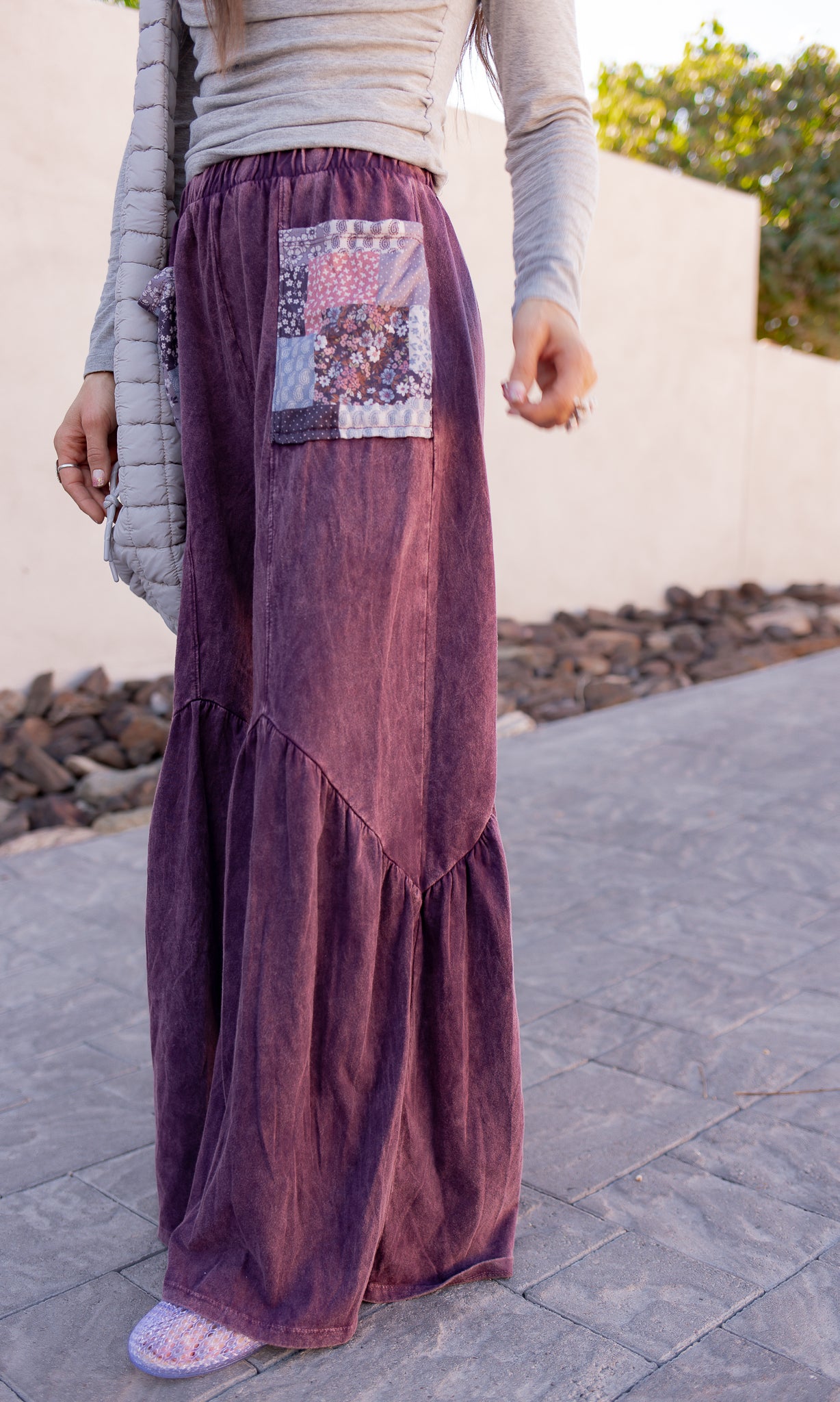 J.HER Mineral Washed Cotton Print Pocket Wide-Leg Flare Pants | S-XL-Pants-Krush Kandy, Women's Online Fashion Boutique Located in Phoenix, Arizona (Scottsdale Area)