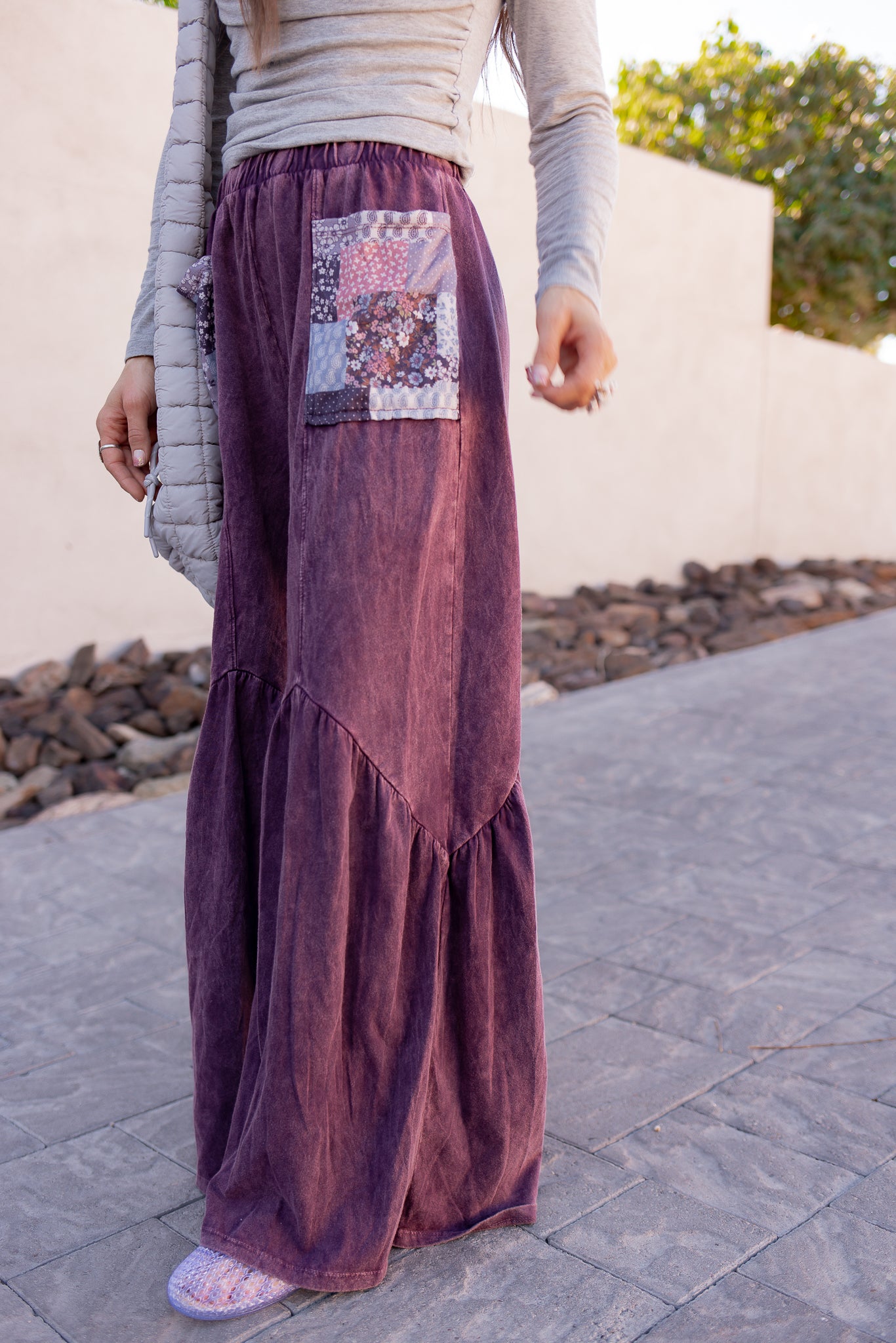 J.HER Mineral Washed Cotton Print Pocket Wide-Leg Flare Pants | S-XL-Pants-Krush Kandy, Women's Online Fashion Boutique Located in Phoenix, Arizona (Scottsdale Area)