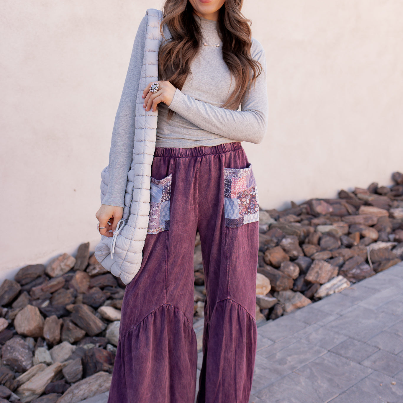 J.HER Mineral Washed Cotton Print Pocket Wide-Leg Flare Pants | S-XL-Pants-Krush Kandy, Women's Online Fashion Boutique Located in Phoenix, Arizona (Scottsdale Area)