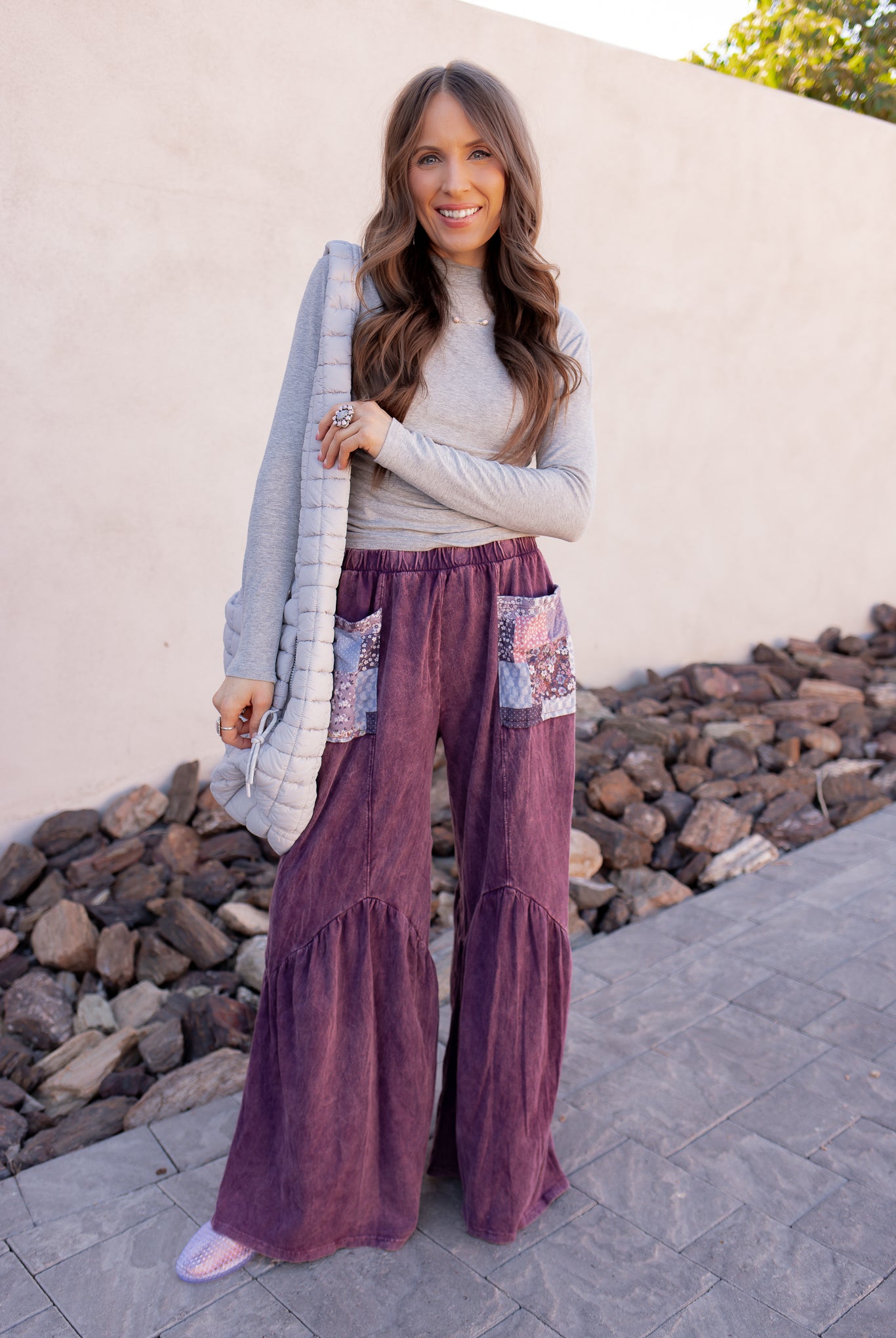 J.HER Mineral Washed Cotton Print Pocket Wide-Leg Flare Pants | S-XL-Pants-Krush Kandy, Women's Online Fashion Boutique Located in Phoenix, Arizona (Scottsdale Area)