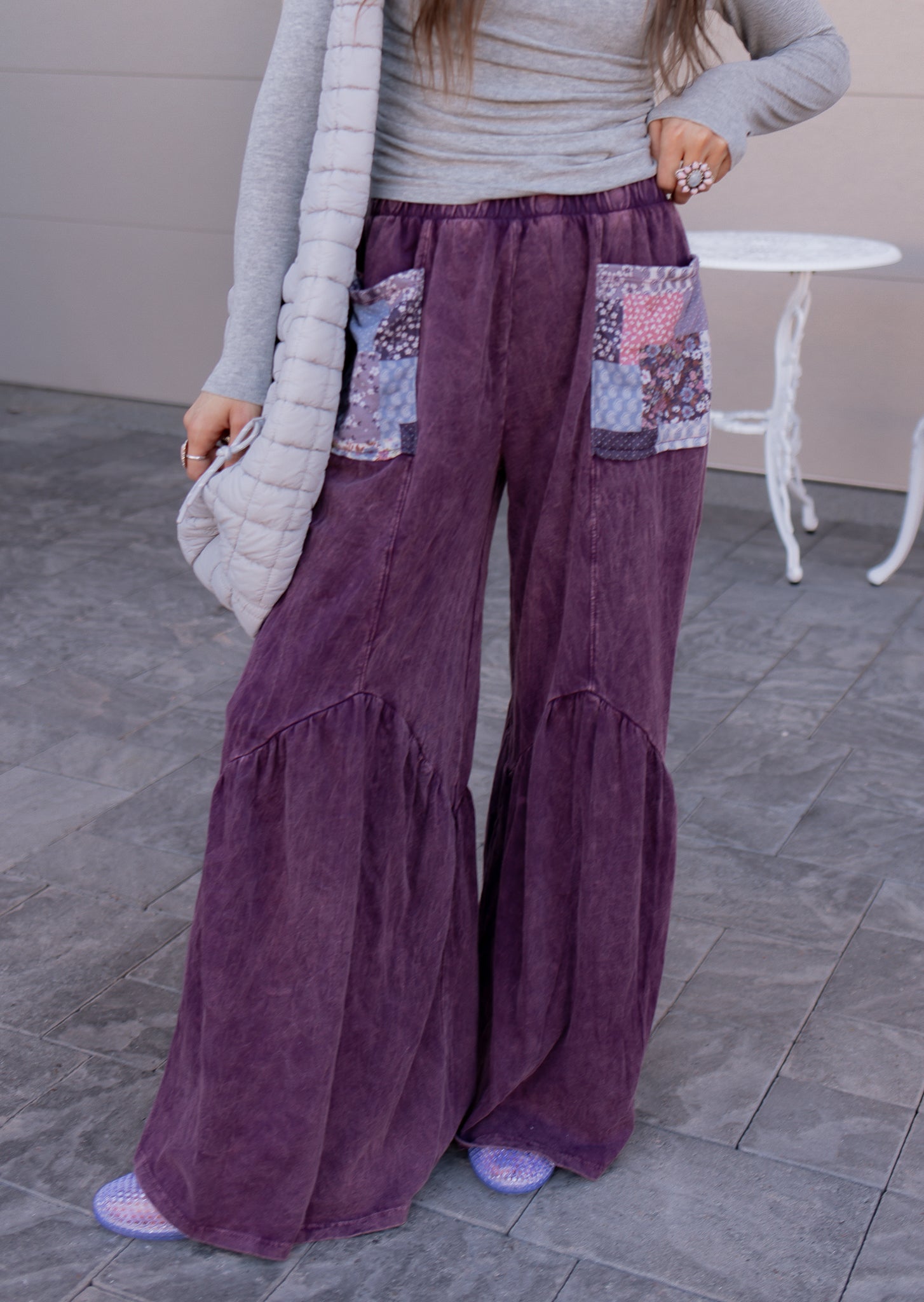 J.HER Mineral Washed Cotton Print Pocket Wide-Leg Flare Pants | S-XL-Pants-Krush Kandy, Women's Online Fashion Boutique Located in Phoenix, Arizona (Scottsdale Area)