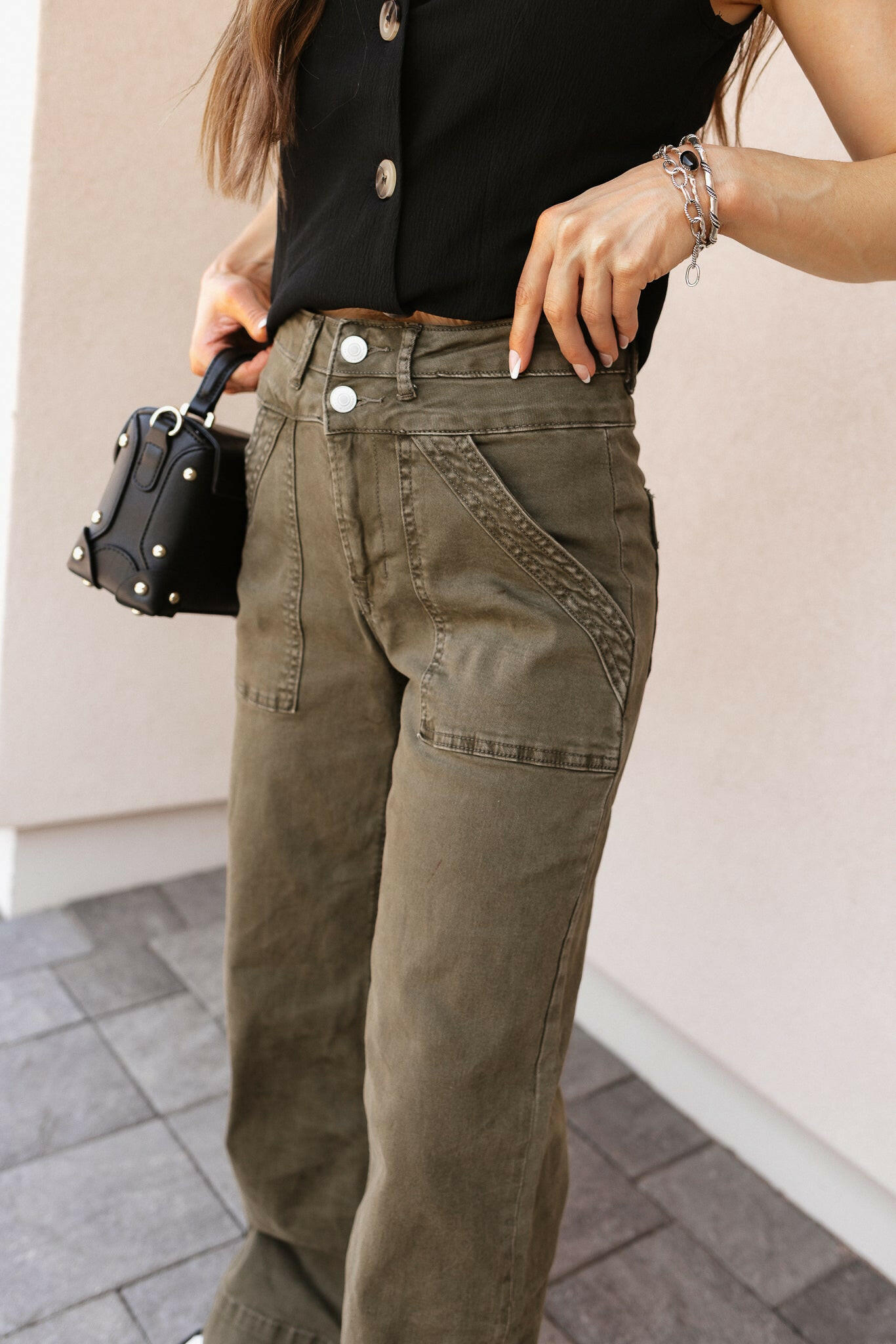 MICA Double Button Wide Leg Denim Jeans-Jeans-Krush Kandy, Women's Online Fashion Boutique Located in Phoenix, Arizona (Scottsdale Area)