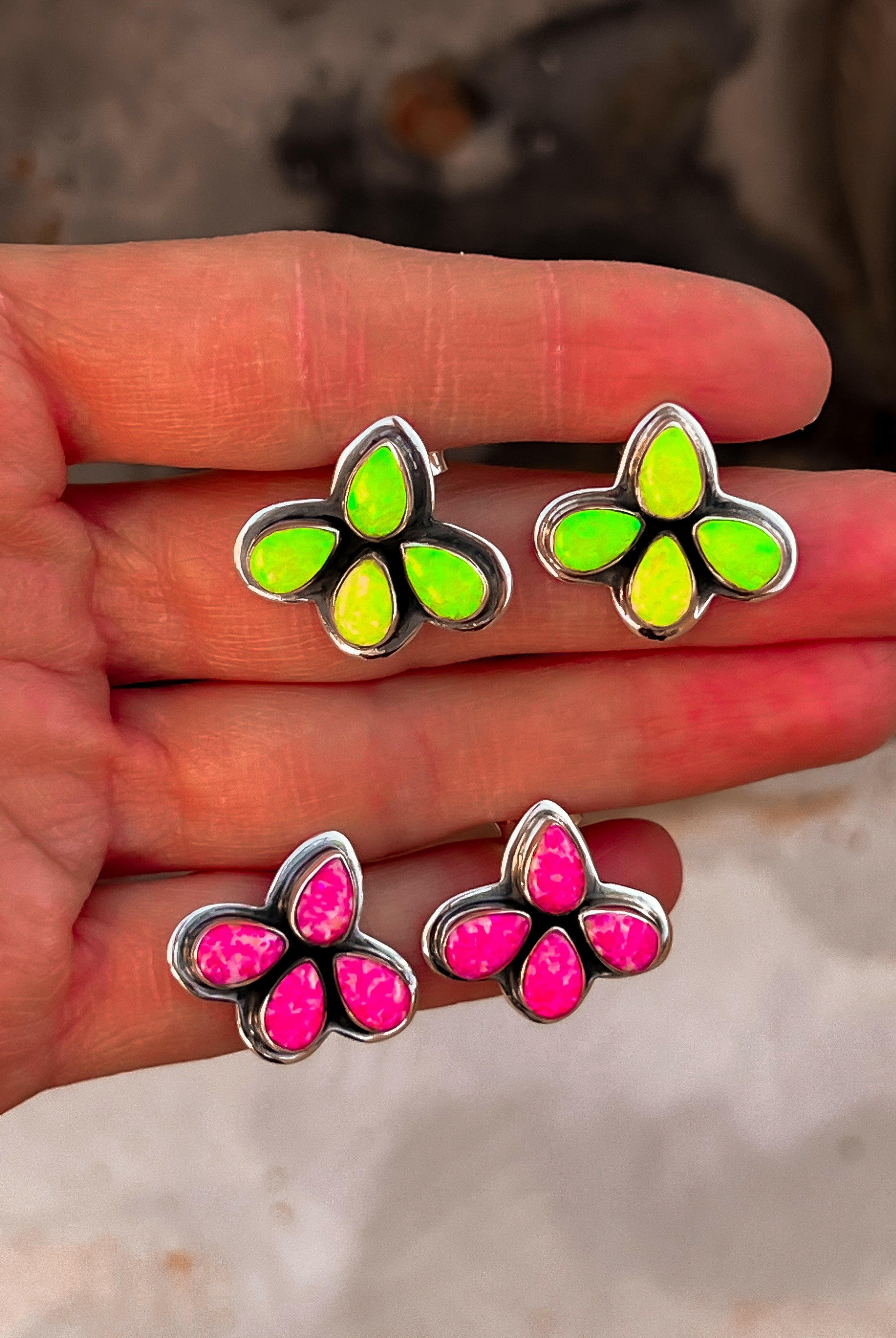 Neon Opal Sterling Silver Cluster Stud Earring-Krush Kandy, Women's Online Fashion Boutique Located in Phoenix, Arizona (Scottsdale Area)