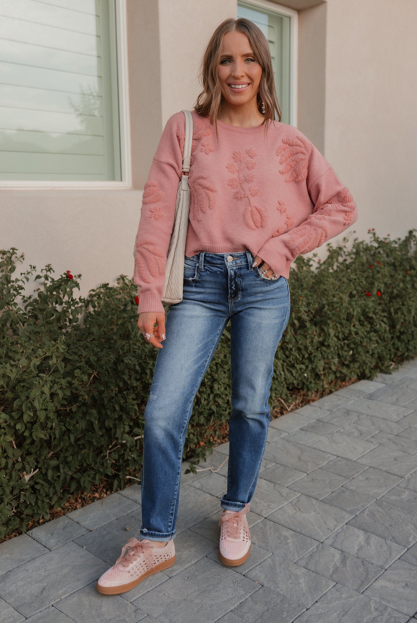 Boho Bloom Long Sleeve Embroidered Sweater-Sweater-Krush Kandy, Women's Online Fashion Boutique Located in Phoenix, Arizona (Scottsdale Area)