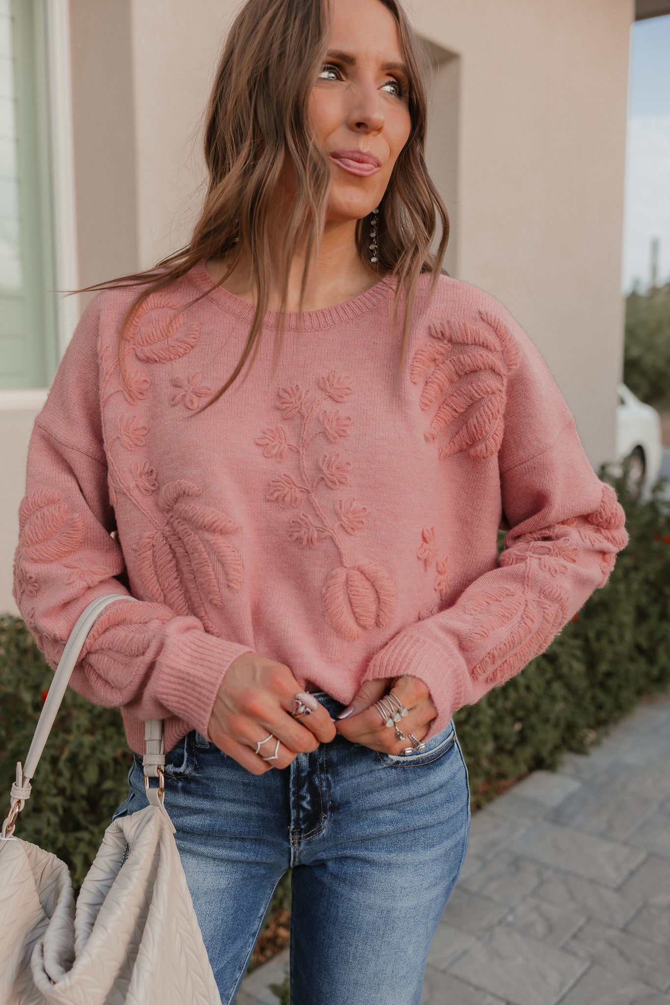 Boho Bloom Long Sleeve Embroidered Sweater-Sweater-Krush Kandy, Women's Online Fashion Boutique Located in Phoenix, Arizona (Scottsdale Area)