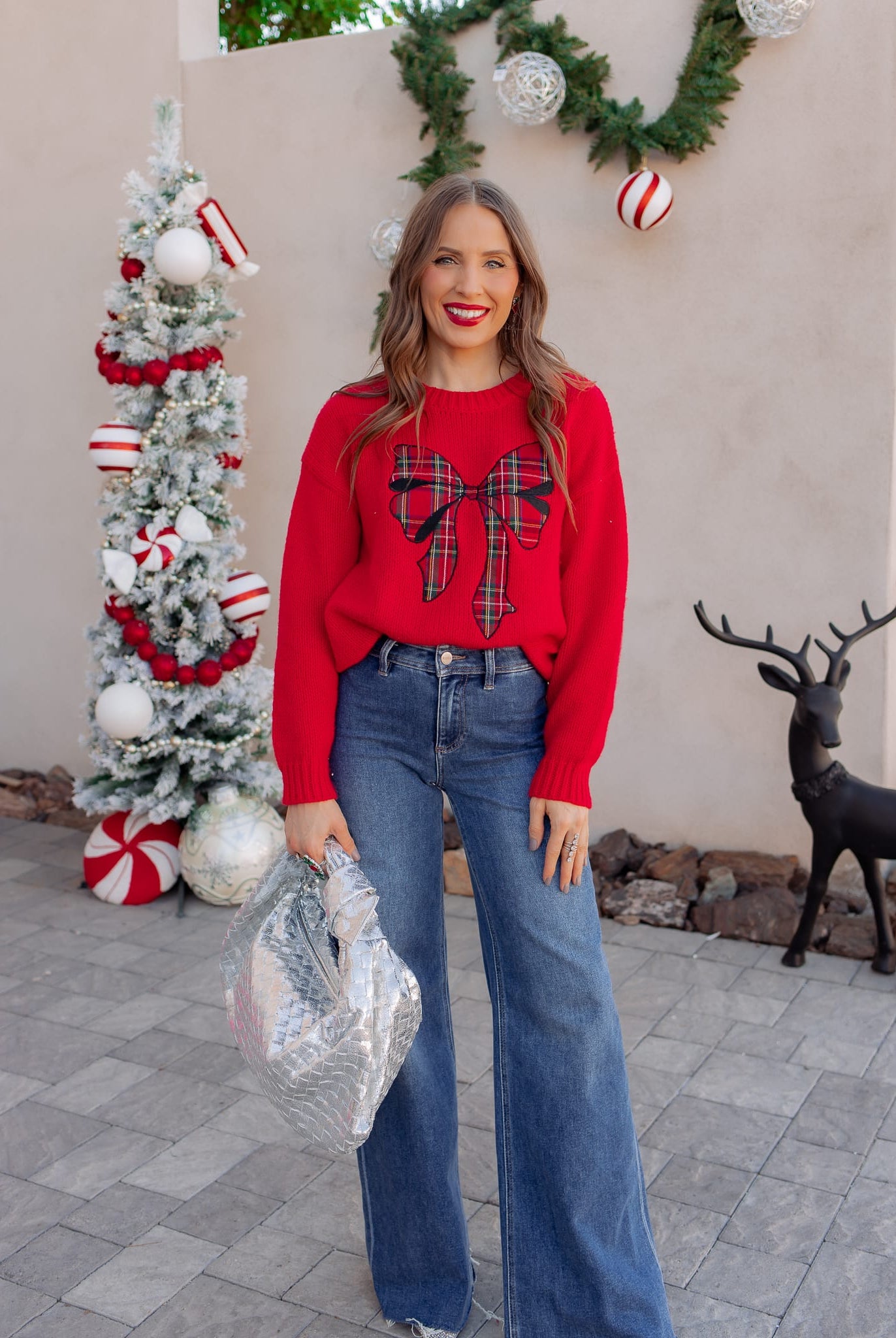 Plaid Bow Holiday Sweater \ KKB EXCLUSIVE XS-3X-Sweater-Krush Kandy, Women's Online Fashion Boutique Located in Phoenix, Arizona (Scottsdale Area)
