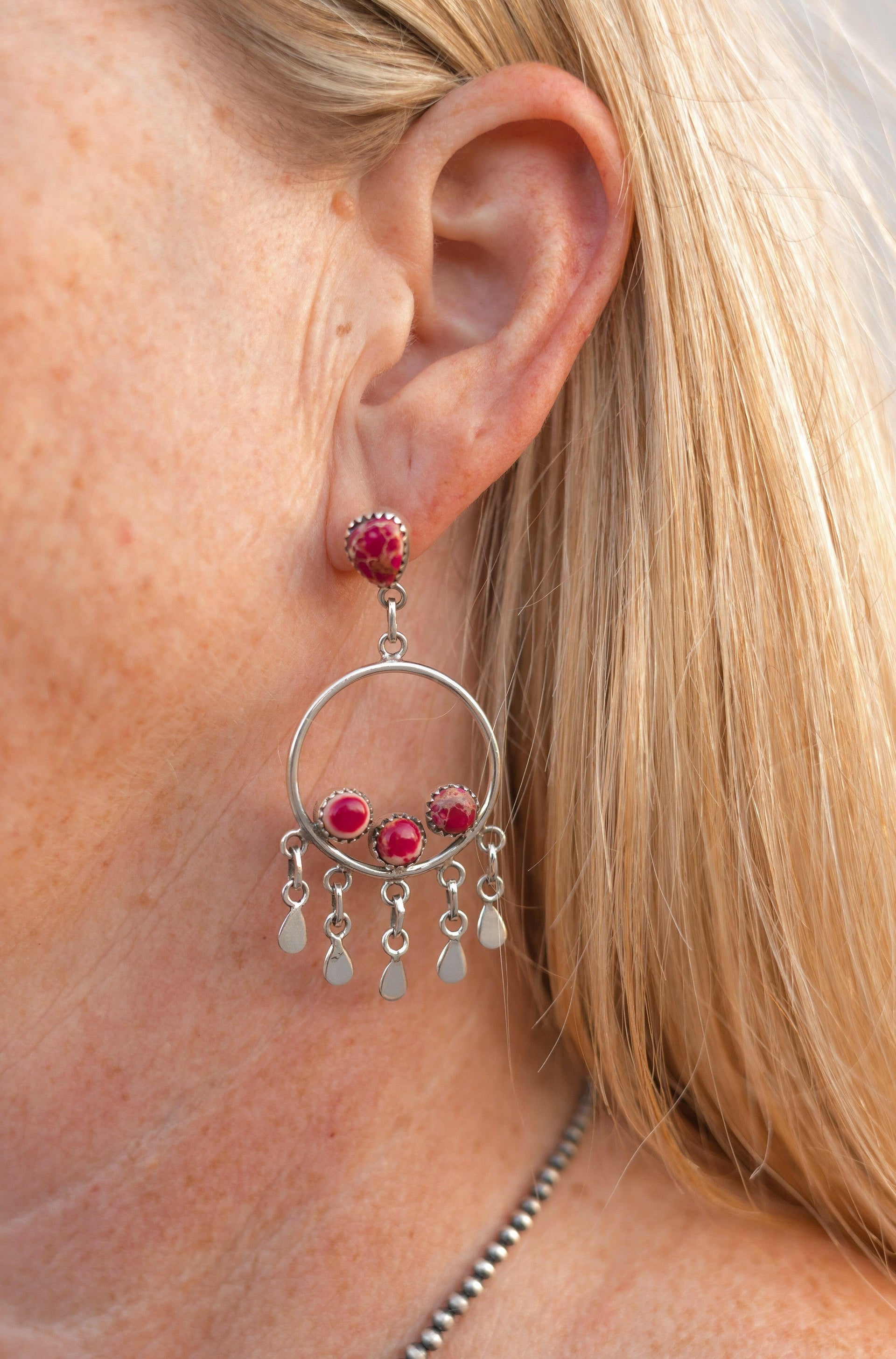 Desert Jasper Boho Fringe Hoops-Earrings-Krush Kandy, Women's Online Fashion Boutique Located in Phoenix, Arizona (Scottsdale Area)