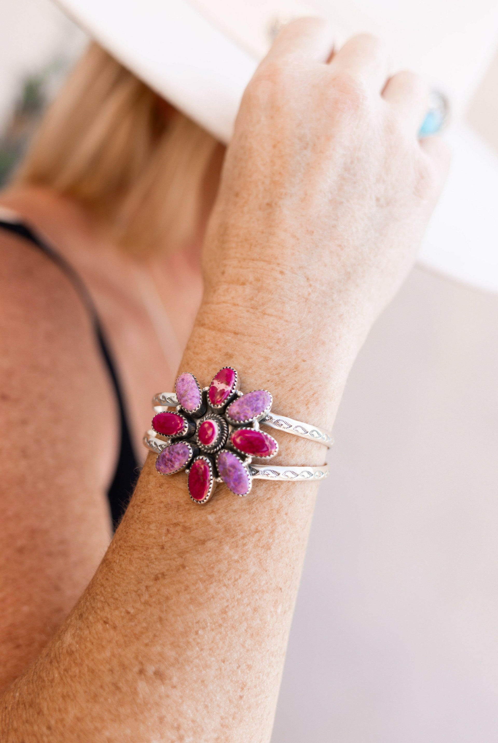 Desert Jasper Long Daisy Stone Cuffs-Bracelets-Krush Kandy, Women's Online Fashion Boutique Located in Phoenix, Arizona (Scottsdale Area)