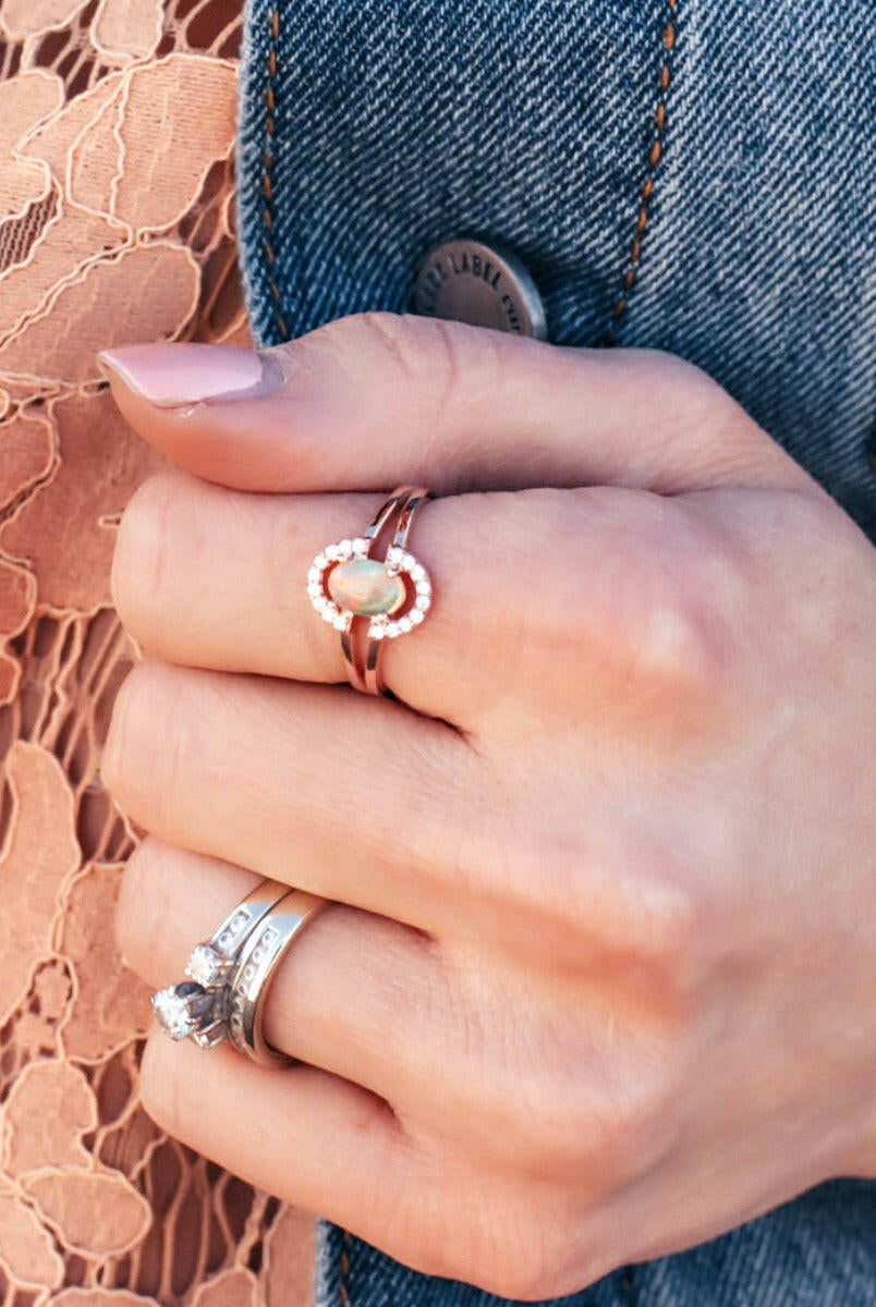 Double Halo Opal Ring-Dainty Rings-Krush Kandy, Women's Online Fashion Boutique Located in Phoenix, Arizona (Scottsdale Area)