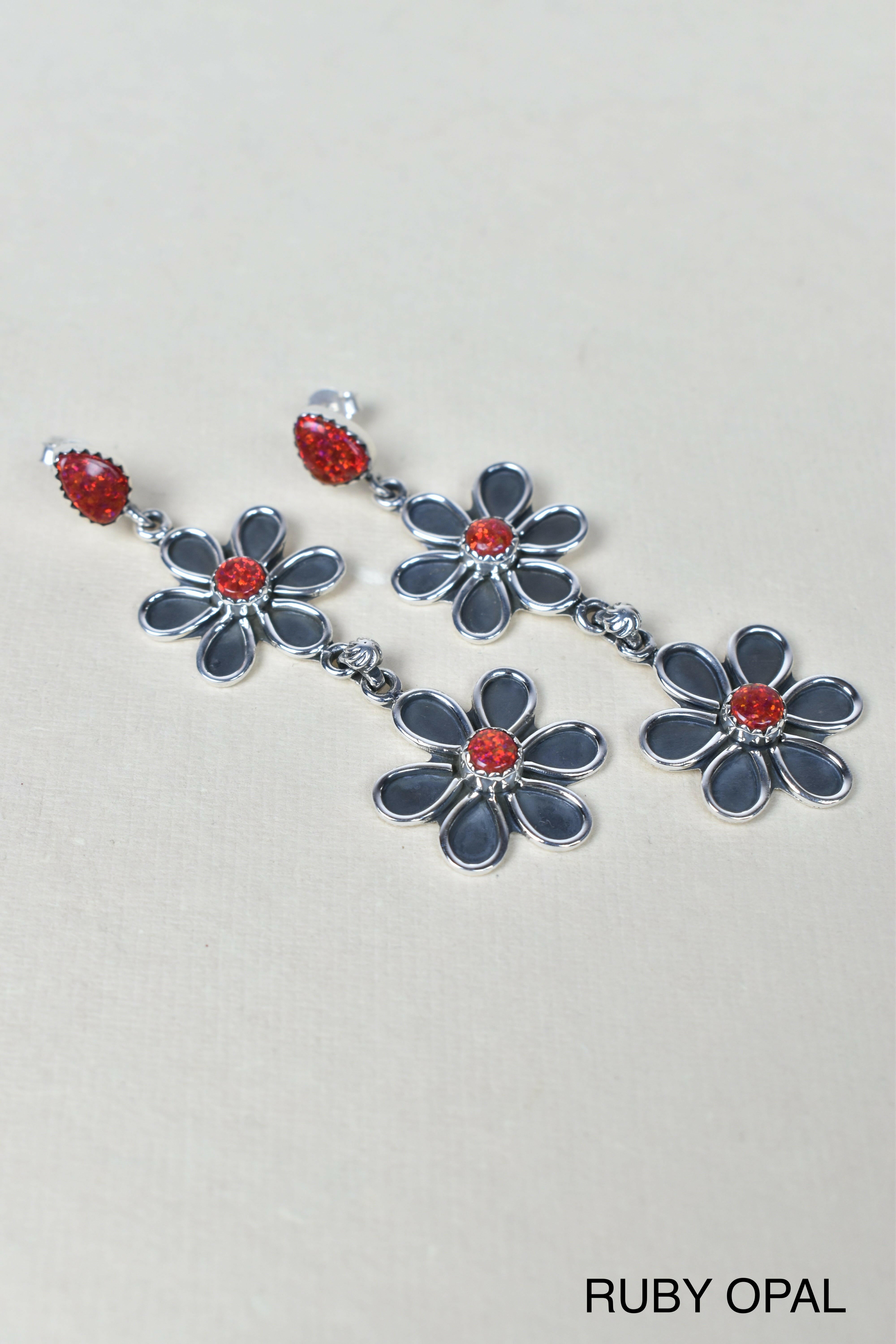 Double Daisy Dangle Earrings-Drop Earrings-Krush Kandy, Women's Online Fashion Boutique Located in Phoenix, Arizona (Scottsdale Area)