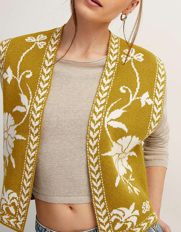 Floral Print Contrast Stitch Vest-Vests-Krush Kandy, Women's Online Fashion Boutique Located in Phoenix, Arizona (Scottsdale Area)