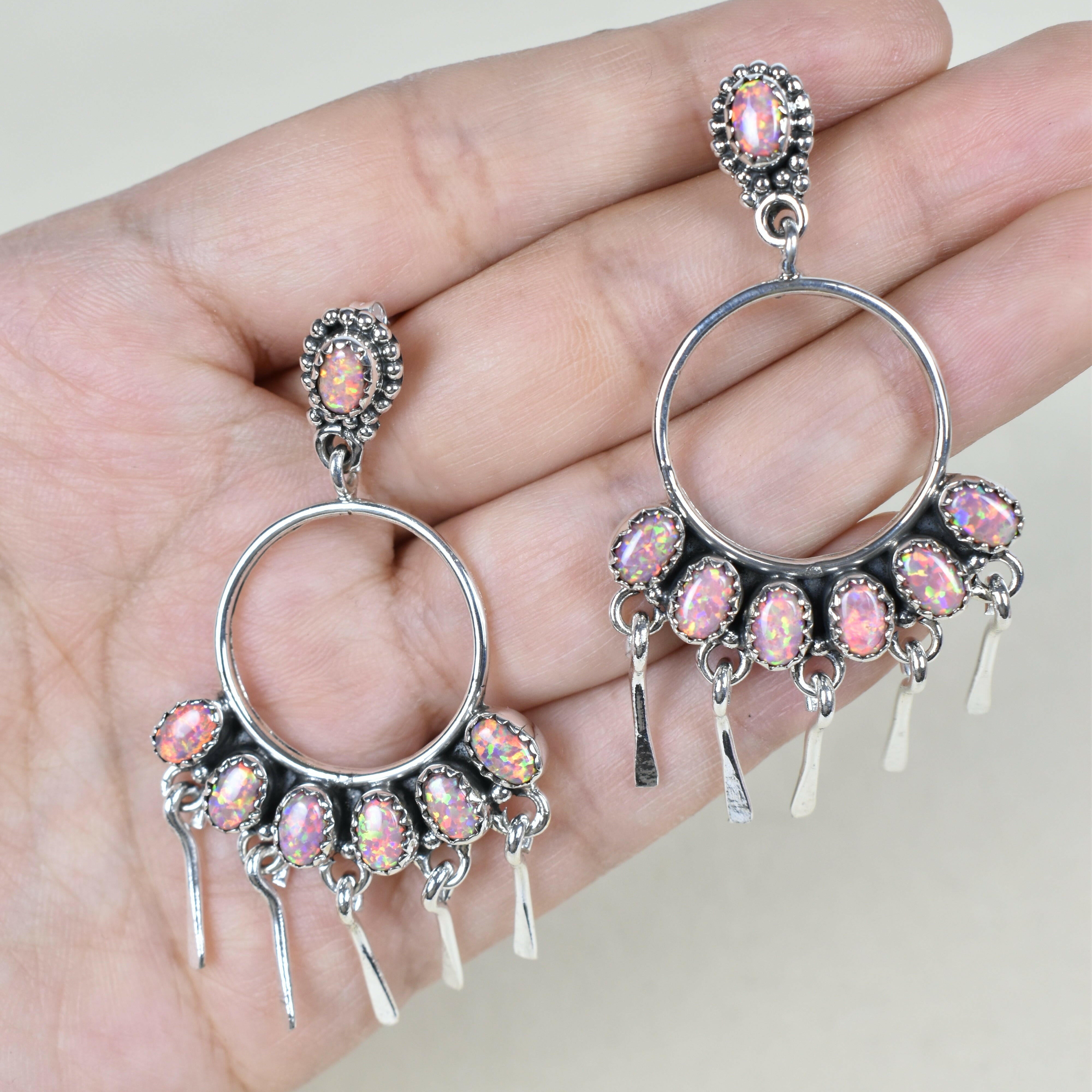 7 Jewel Hoop Studded Dangle Earring-Drop Earrings-Krush Kandy, Women's Online Fashion Boutique Located in Phoenix, Arizona (Scottsdale Area)