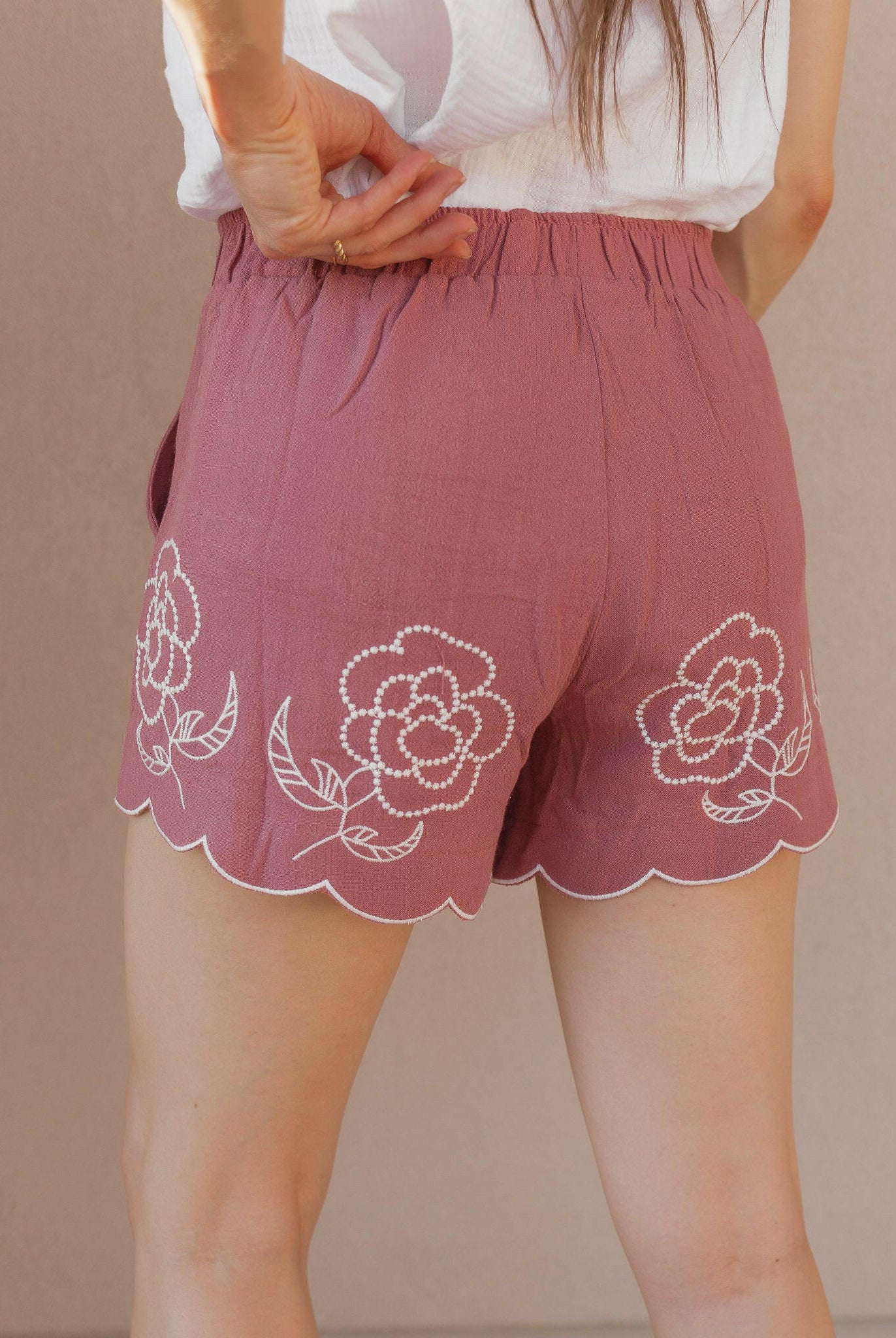 Umgee Full Size Linen Blend Shorts with Floral Embroidered Details Plus Size-Shorts-Krush Kandy, Women's Online Fashion Boutique Located in Phoenix, Arizona (Scottsdale Area)