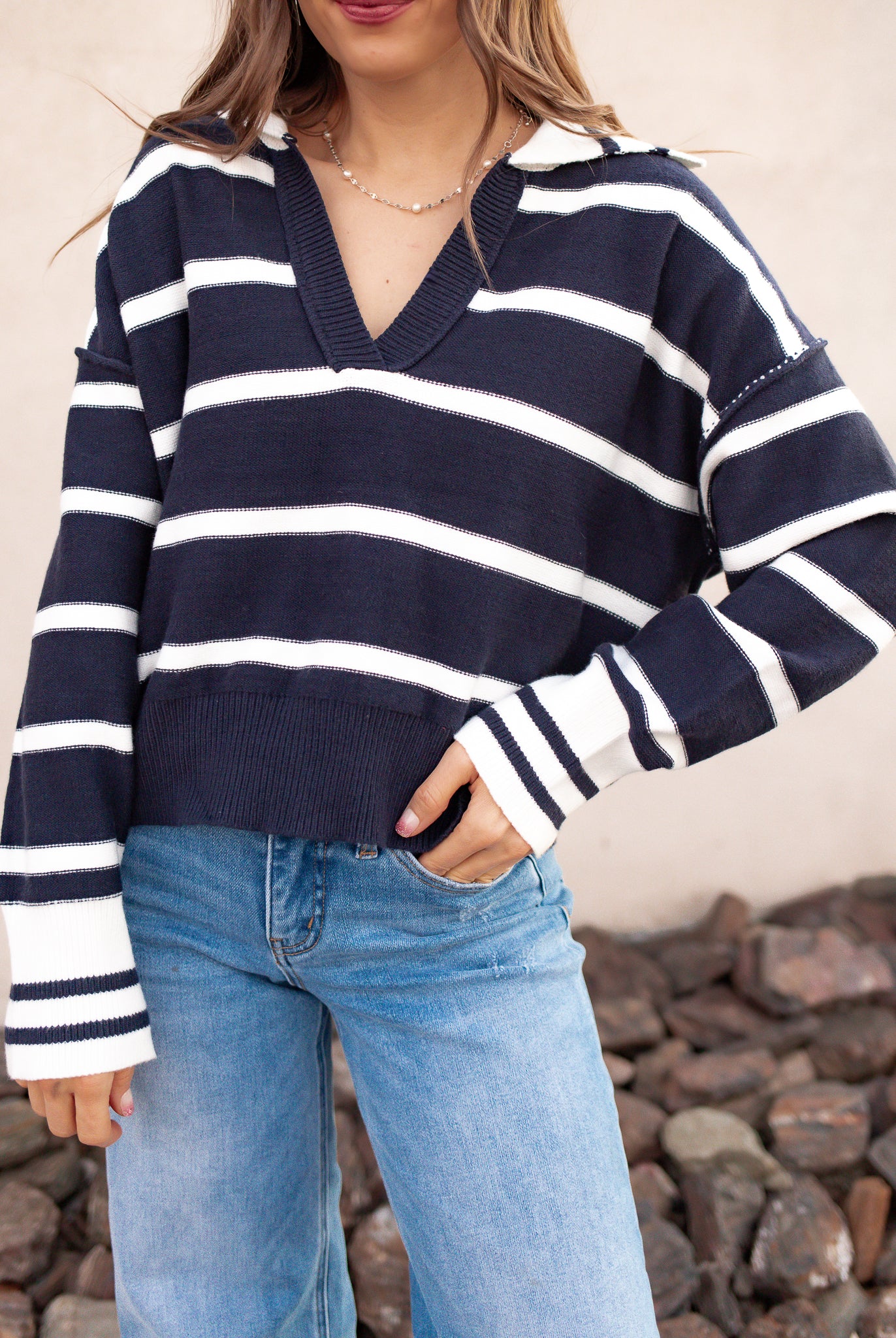 Valerie Stripe Long Sleeve Collar Sweater-Sweater-Krush Kandy, Women's Online Fashion Boutique Located in Phoenix, Arizona (Scottsdale Area)