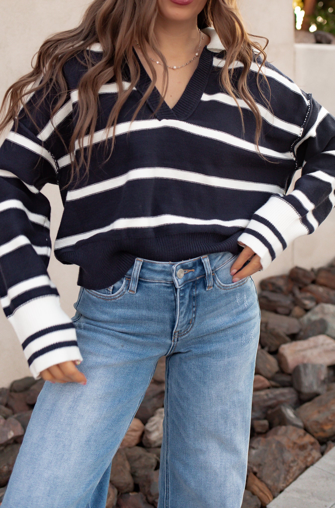 Valerie Stripe Long Sleeve Collar Sweater-Sweater-Krush Kandy, Women's Online Fashion Boutique Located in Phoenix, Arizona (Scottsdale Area)