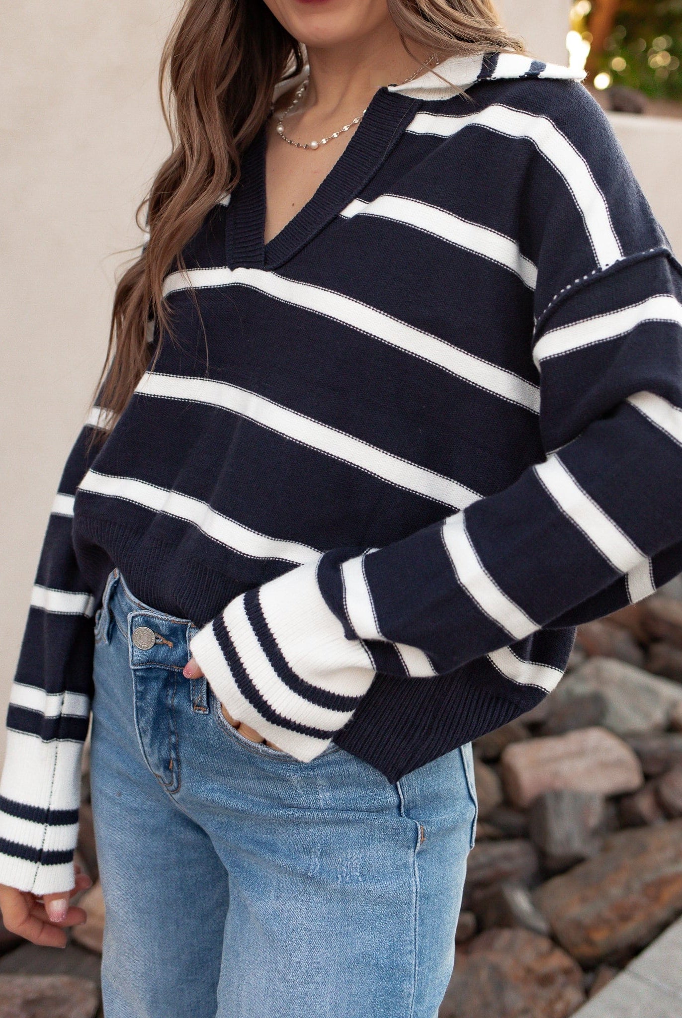 Valerie Stripe Long Sleeve Collar Sweater-Sweater-Krush Kandy, Women's Online Fashion Boutique Located in Phoenix, Arizona (Scottsdale Area)