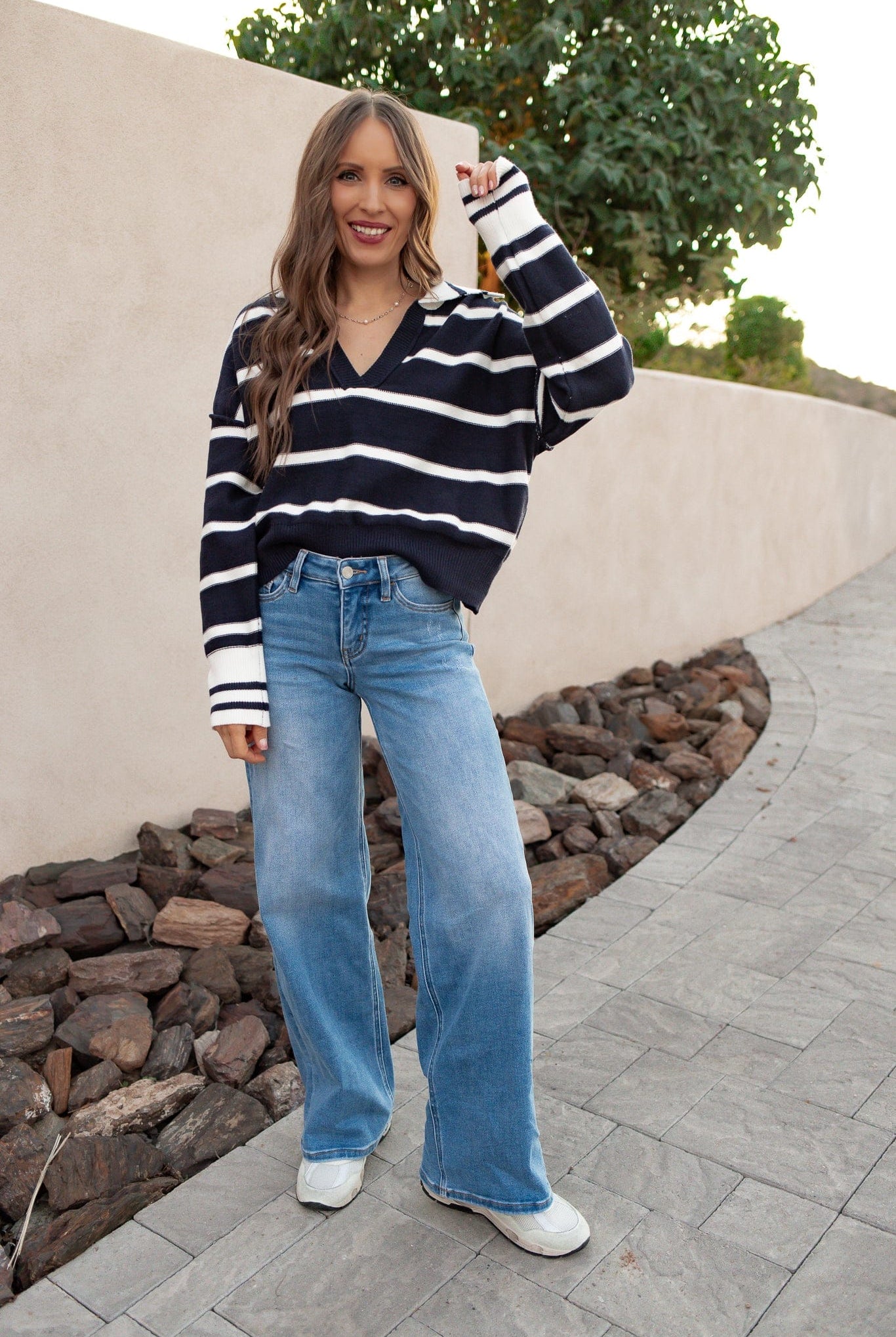 Valerie Stripe Long Sleeve Collar Sweater-Sweater-Krush Kandy, Women's Online Fashion Boutique Located in Phoenix, Arizona (Scottsdale Area)
