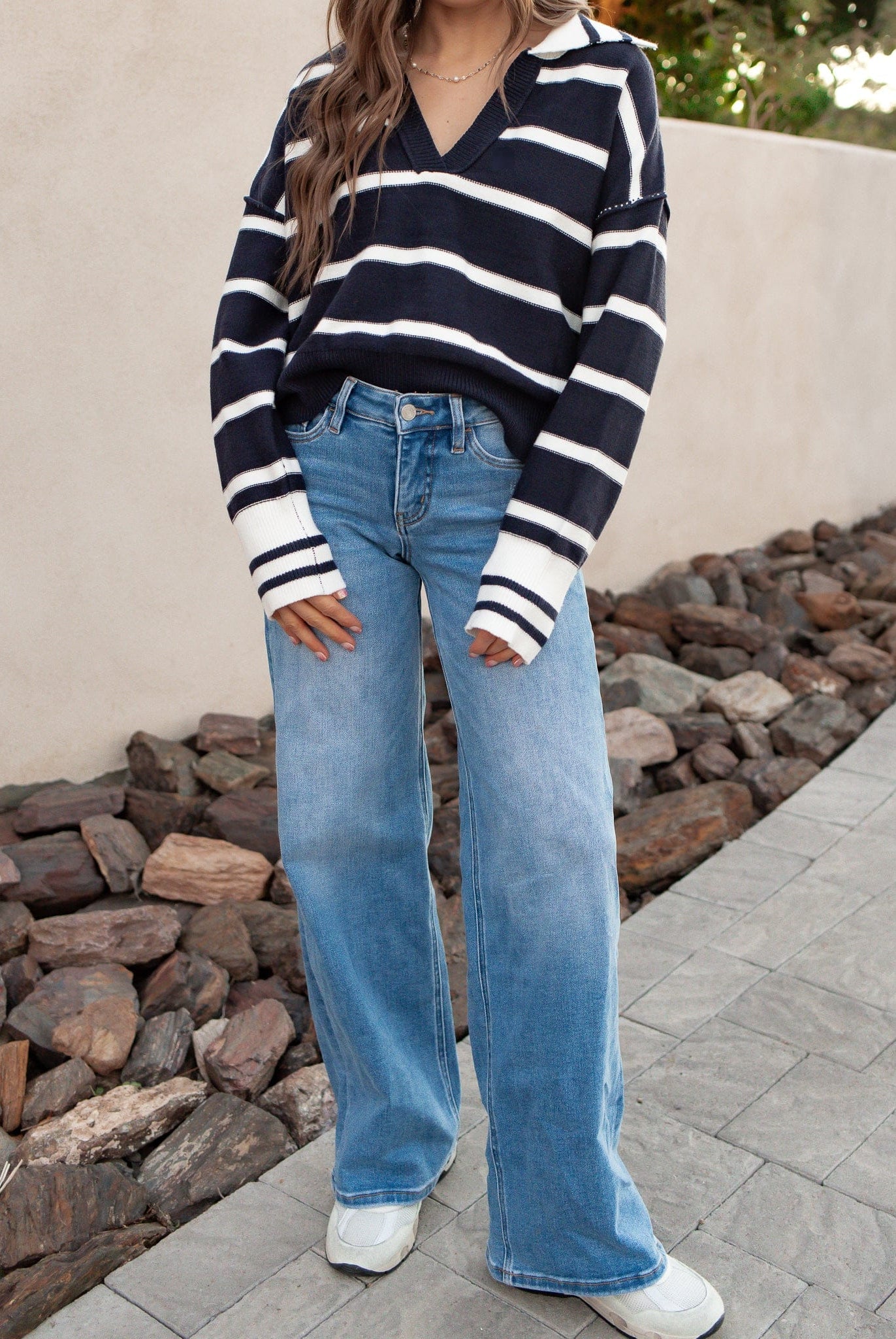 Valerie Stripe Long Sleeve Collar Sweater-Sweater-Krush Kandy, Women's Online Fashion Boutique Located in Phoenix, Arizona (Scottsdale Area)