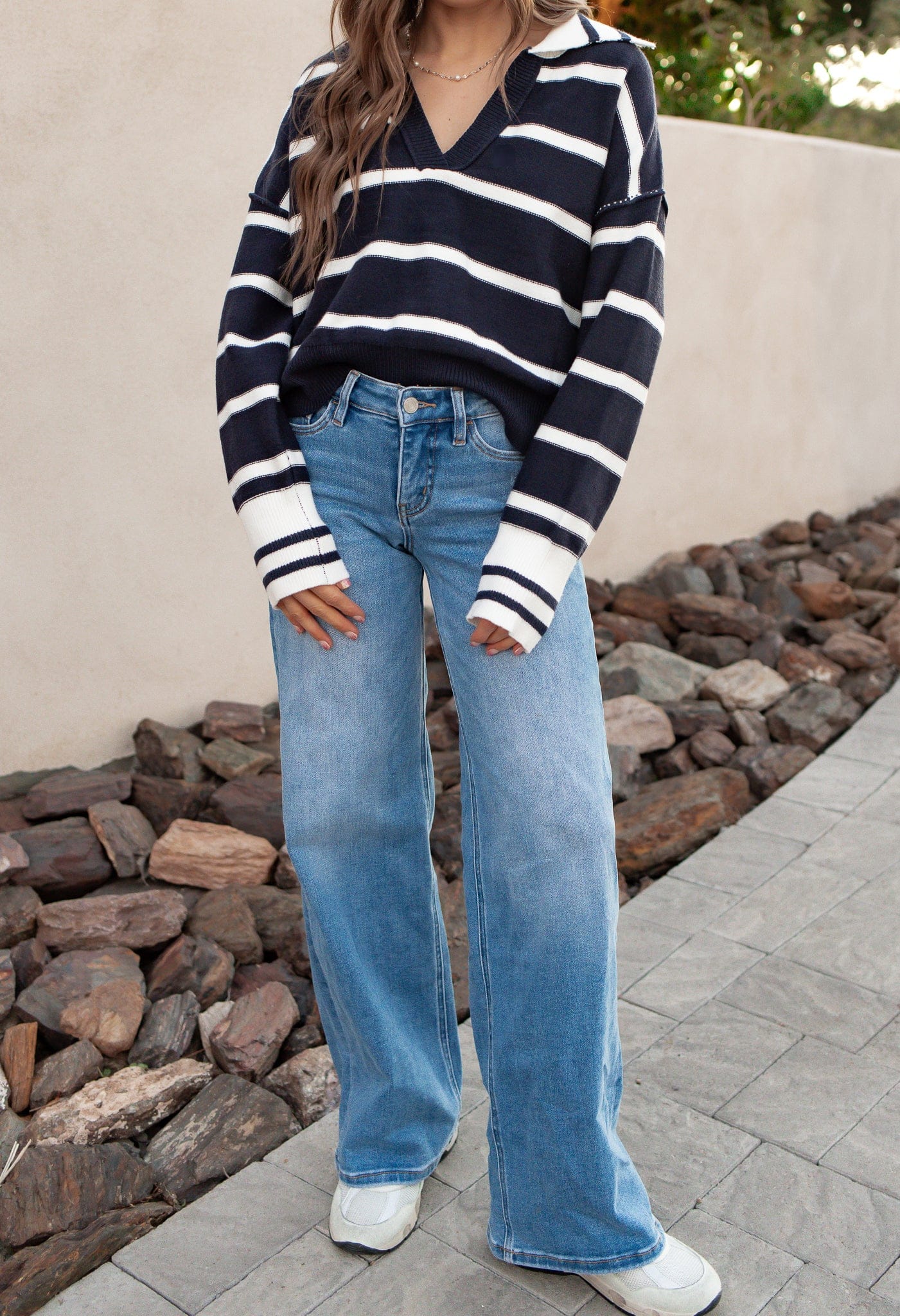 Valerie Stripe Long Sleeve Collar Sweater-Sweater-Krush Kandy, Women's Online Fashion Boutique Located in Phoenix, Arizona (Scottsdale Area)