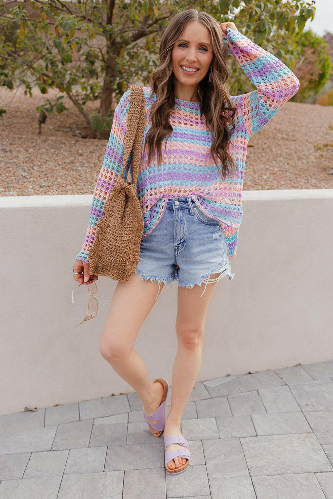 Dreamy Crotchet Pastel Top | S-XL-Sweaters-Krush Kandy, Women's Online Fashion Boutique Located in Phoenix, Arizona (Scottsdale Area)