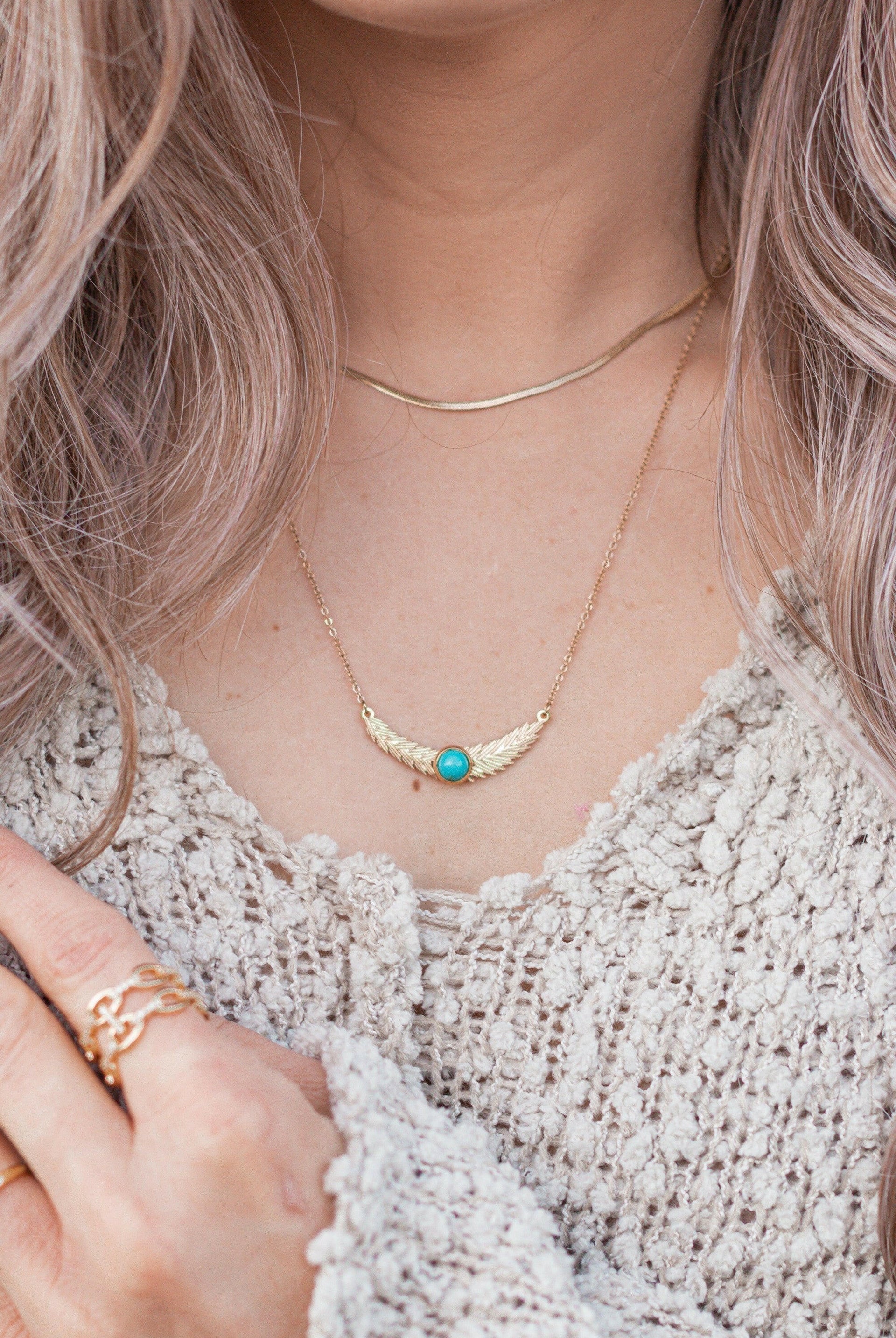 Double Layer Feather and Stone Necklace-Multi Strand Necklaces-Krush Kandy, Women's Online Fashion Boutique Located in Phoenix, Arizona (Scottsdale Area)