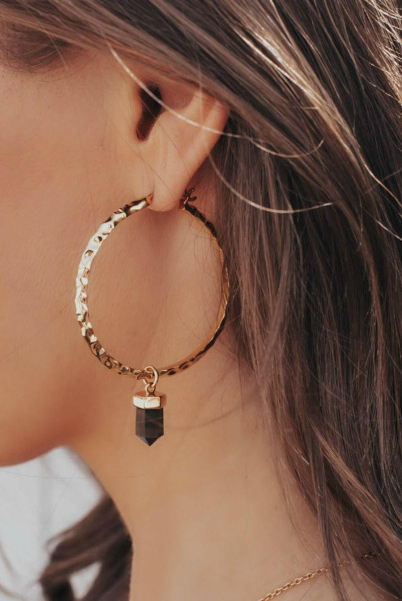 Krush Kouture: Hammered Hoop Earrings with Charm-Hoop Earrings-Krush Kandy, Women's Online Fashion Boutique Located in Phoenix, Arizona (Scottsdale Area)