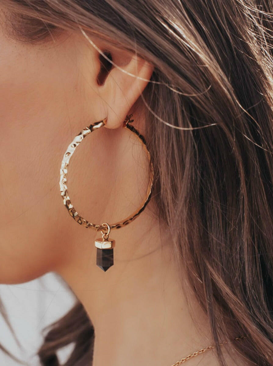 Krush Kouture: Hammered Hoop Earrings with Charm-Hoop Earrings-Krush Kandy, Women's Online Fashion Boutique Located in Phoenix, Arizona (Scottsdale Area)