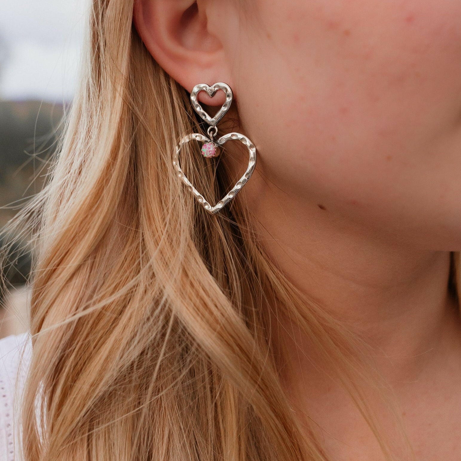 Double The Love Heart Stone Earrings-Drop Earrings-Krush Kandy, Women's Online Fashion Boutique Located in Phoenix, Arizona (Scottsdale Area)