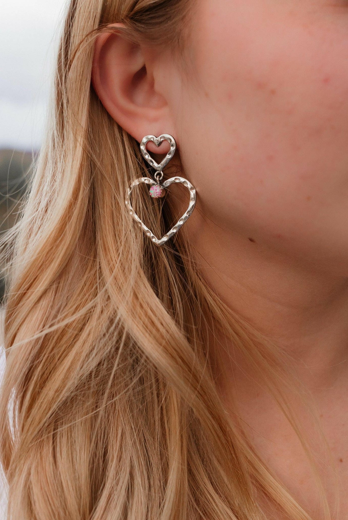 Double The Love Heart Stone Earrings-Drop Earrings-Krush Kandy, Women's Online Fashion Boutique Located in Phoenix, Arizona (Scottsdale Area)